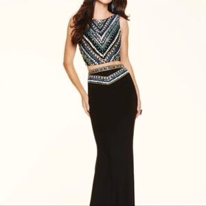Morilee 2 Pieces Beaded Black Cropped Slim Prom Dress